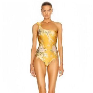 NWOT Zimmermann Amelie Bow Swimsuit One Shoulder Amber Floral Size 1